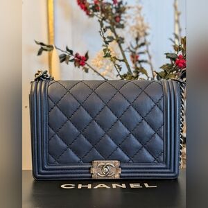 Chanel Le Stitch Boy bag In‎ navy blue